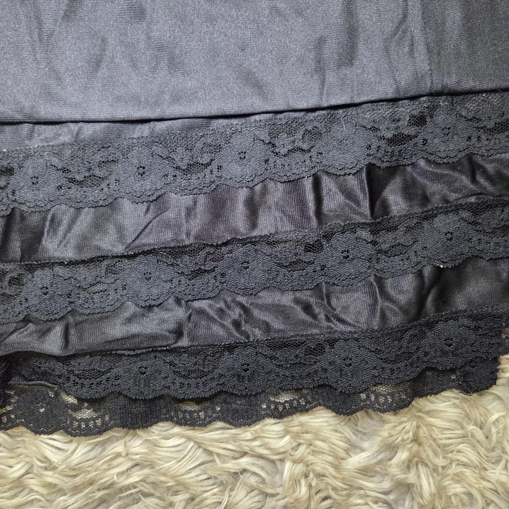 Vintage Black Half Slip Skirt Lace‎ Trim Nylon Lingerie Underskirt Women S